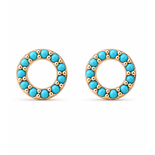 14K Gold Turquoise Halo Stud Earrings