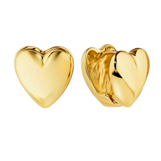 14K Gold Puffy Heart Huggie Hoop Earrings