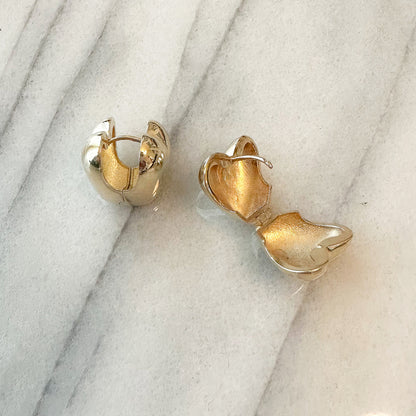 14K Gold Puffy Heart Huggie Hoop Earrings