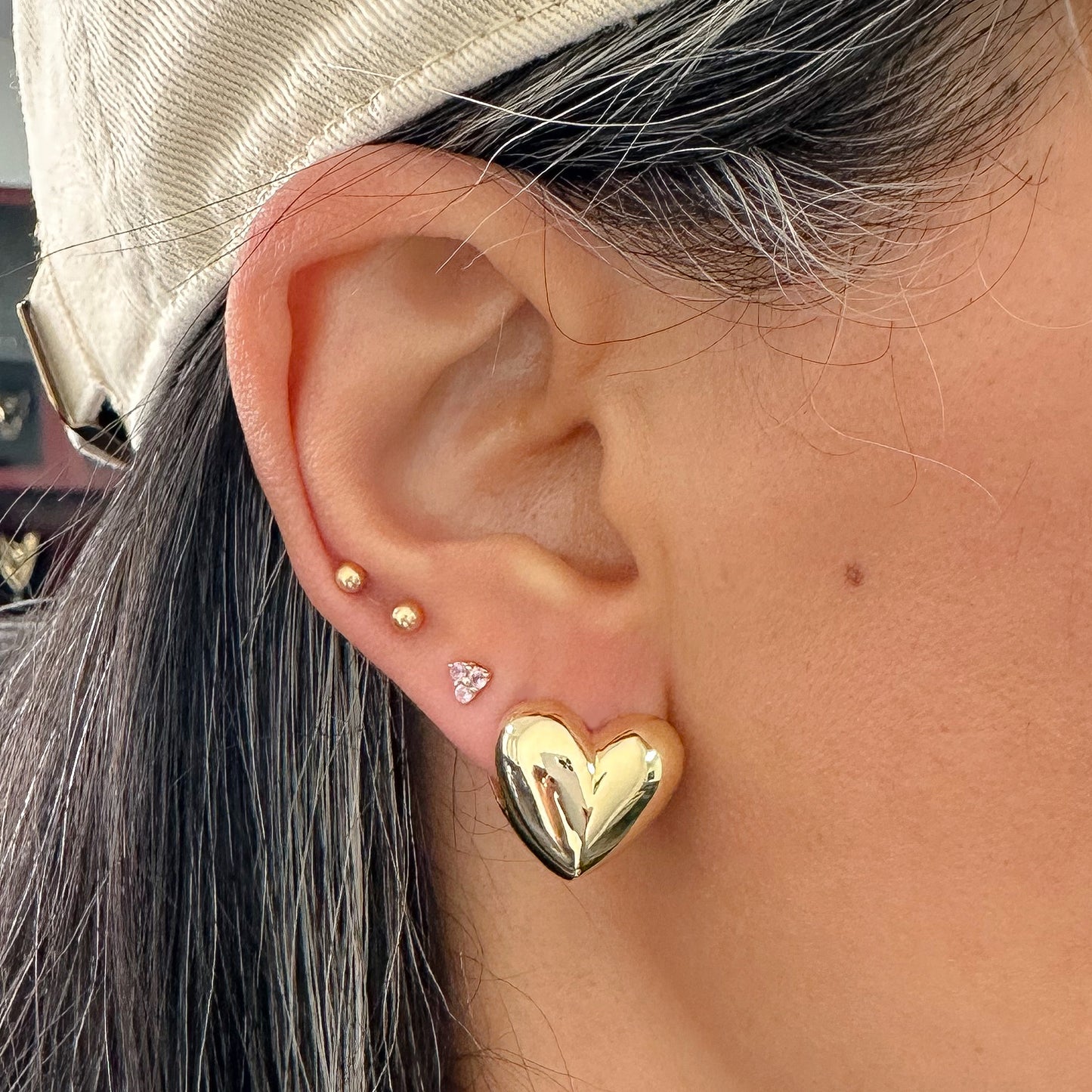 14K Gold Puffy Heart Huggie Hoop Earrings