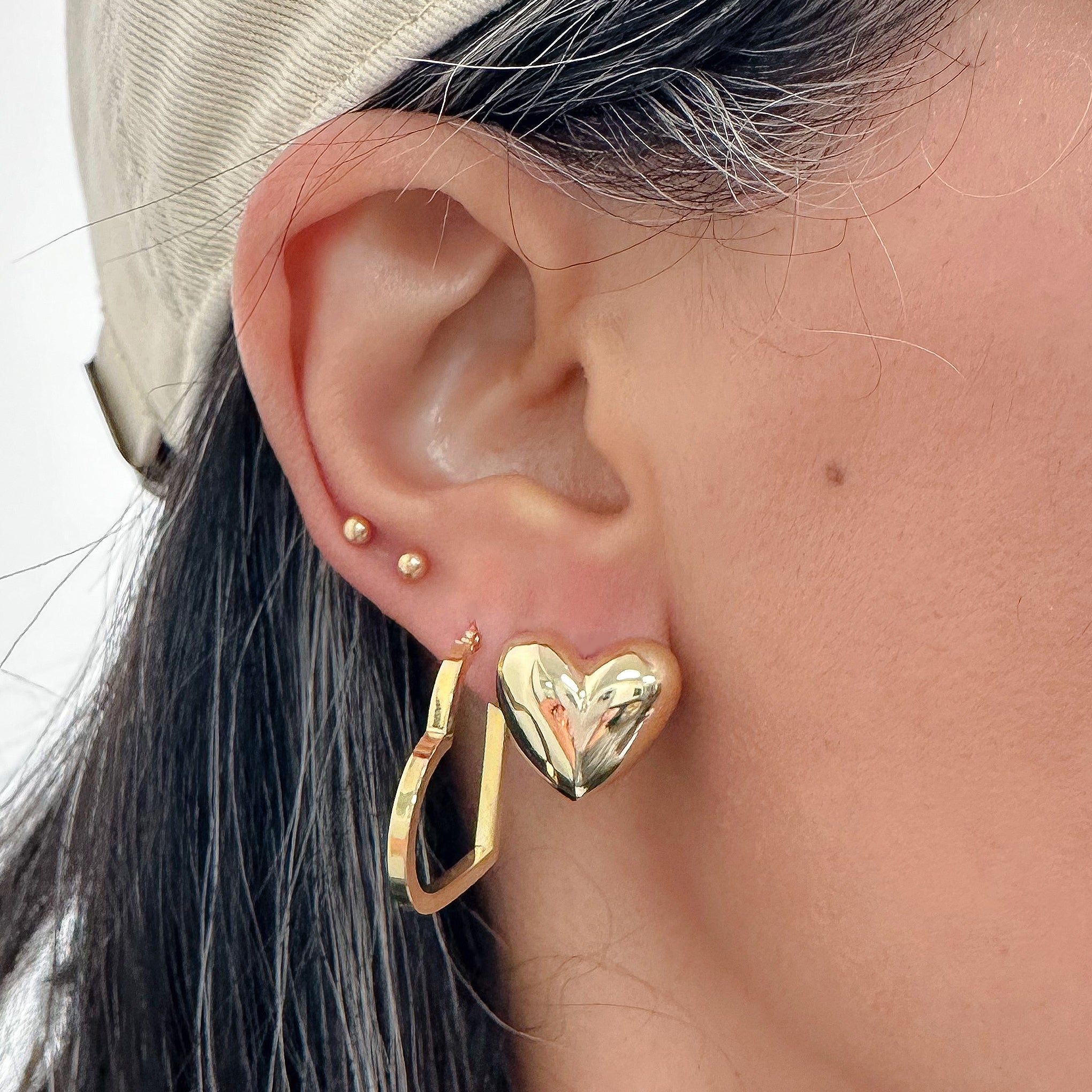 Fancy solid 14k gold heart popular Hoop Earrings