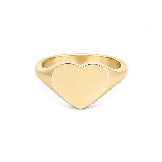 14K Gold Heart Signet Ring