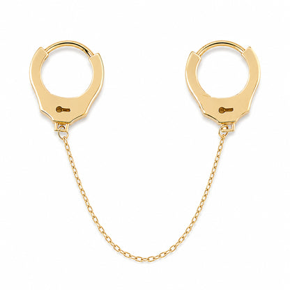 14K Gold Double Handcuff Huggie Hoop Earrings