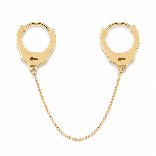 14K Gold Double Handcuff Huggie Hoop Earrings