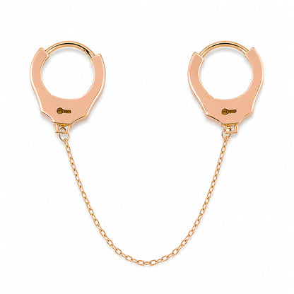 14K Gold Double Handcuff Huggie Hoop Earrings