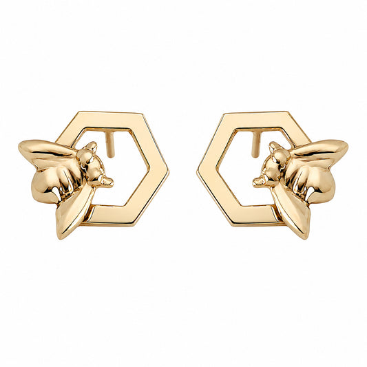 14K Gold Honey Bee Stud Earrings