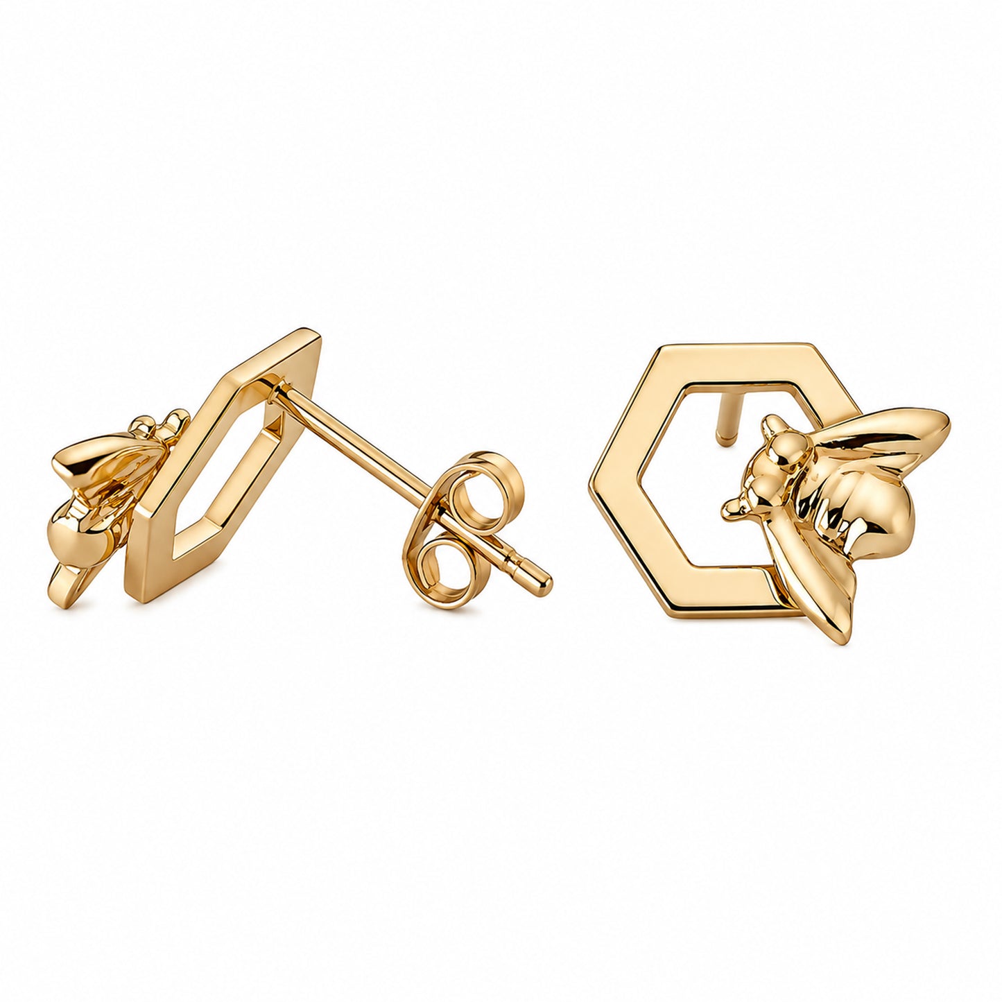 14K Gold Honey Bee Stud Earrings