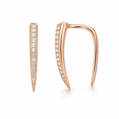 14K Gold Diamond Ear Hugger Thorn Earrings, Small Size