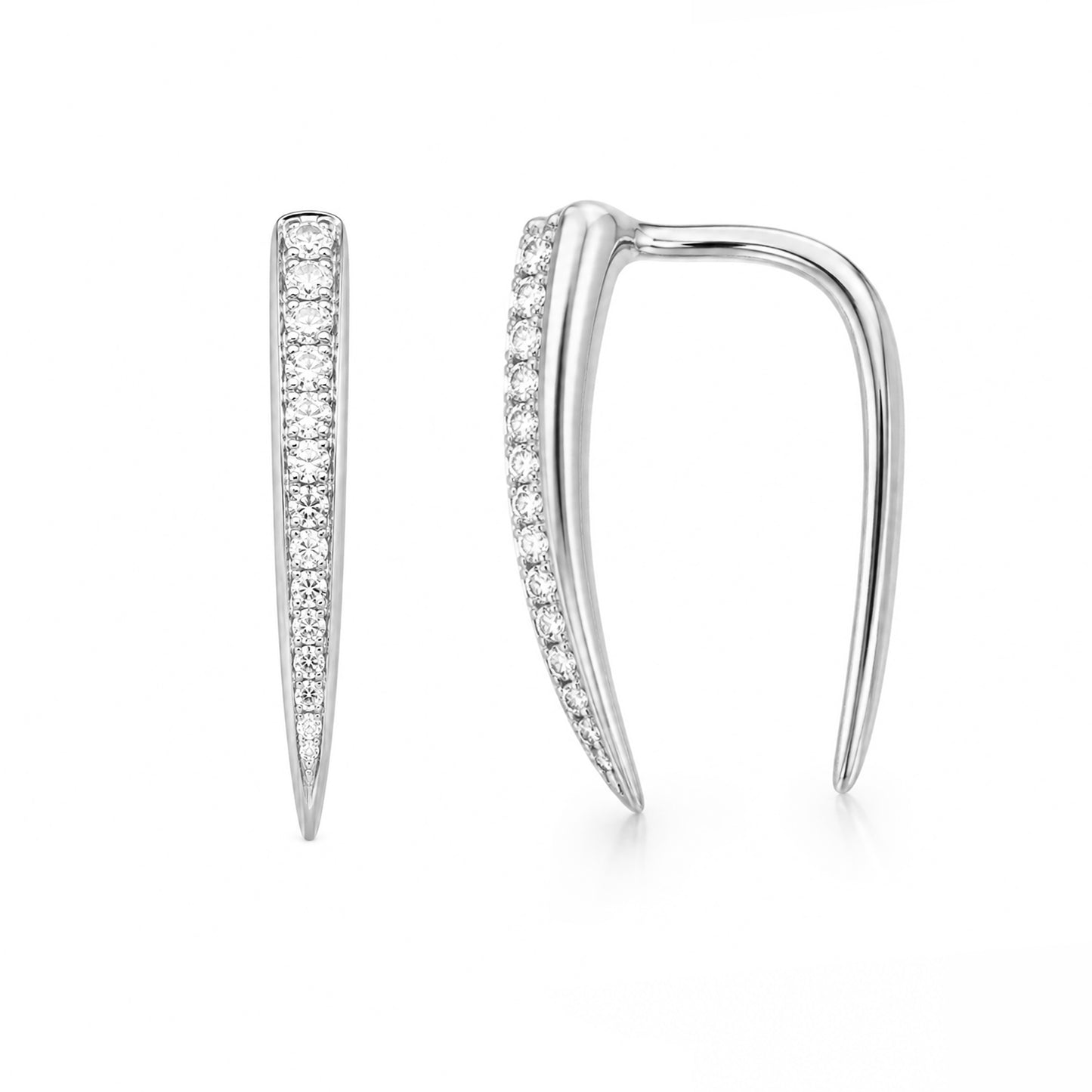 14K Gold Diamond Ear Hugger Thorn Earrings, Small Size