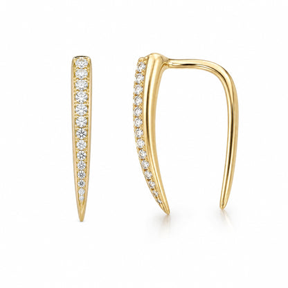 14K Gold Diamond Ear Hugger Thorn Earrings, Small Size