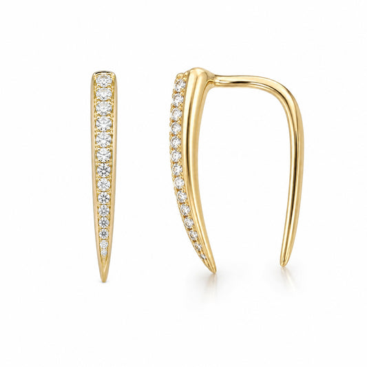 14K Gold Diamond Ear Hugger Thorn Earrings, Small Size