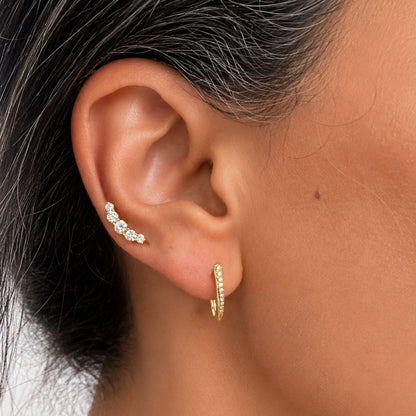 14K Gold Diamond Ear Hugger Thorn Earrings, Small Size