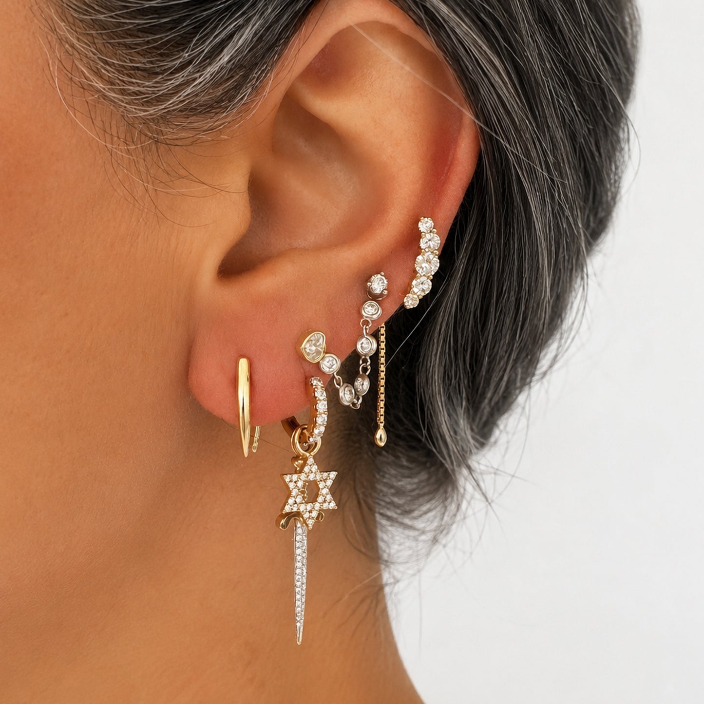 14K Gold Ear Hugger Thorn Earrings, Small Size