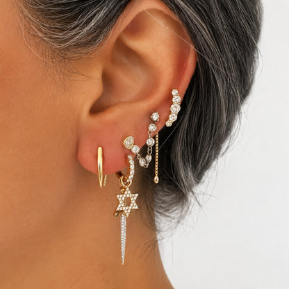 14K Gold Ear Hugger Thorn Earrings, Small Size