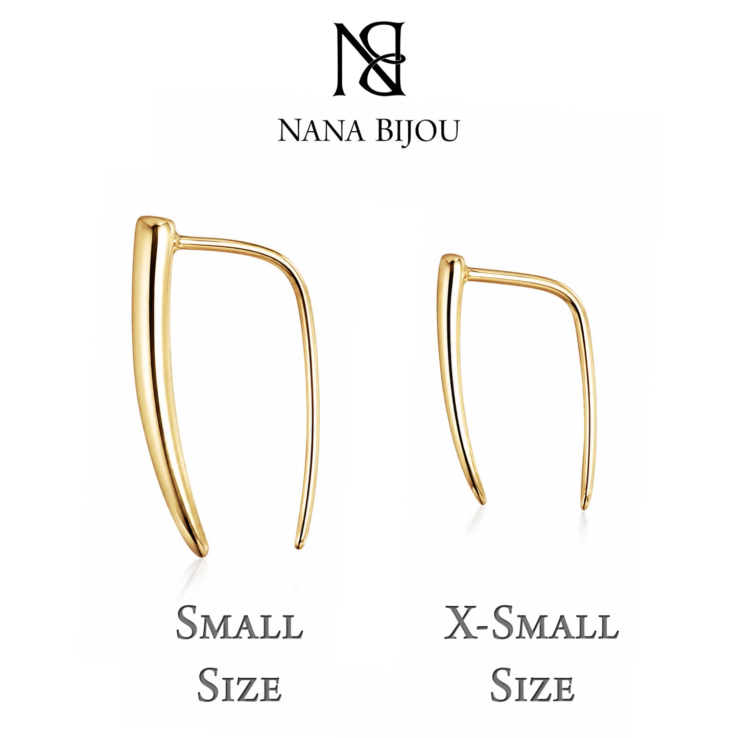 14K Gold Ear Hugger Thorn Earrings, Small Size