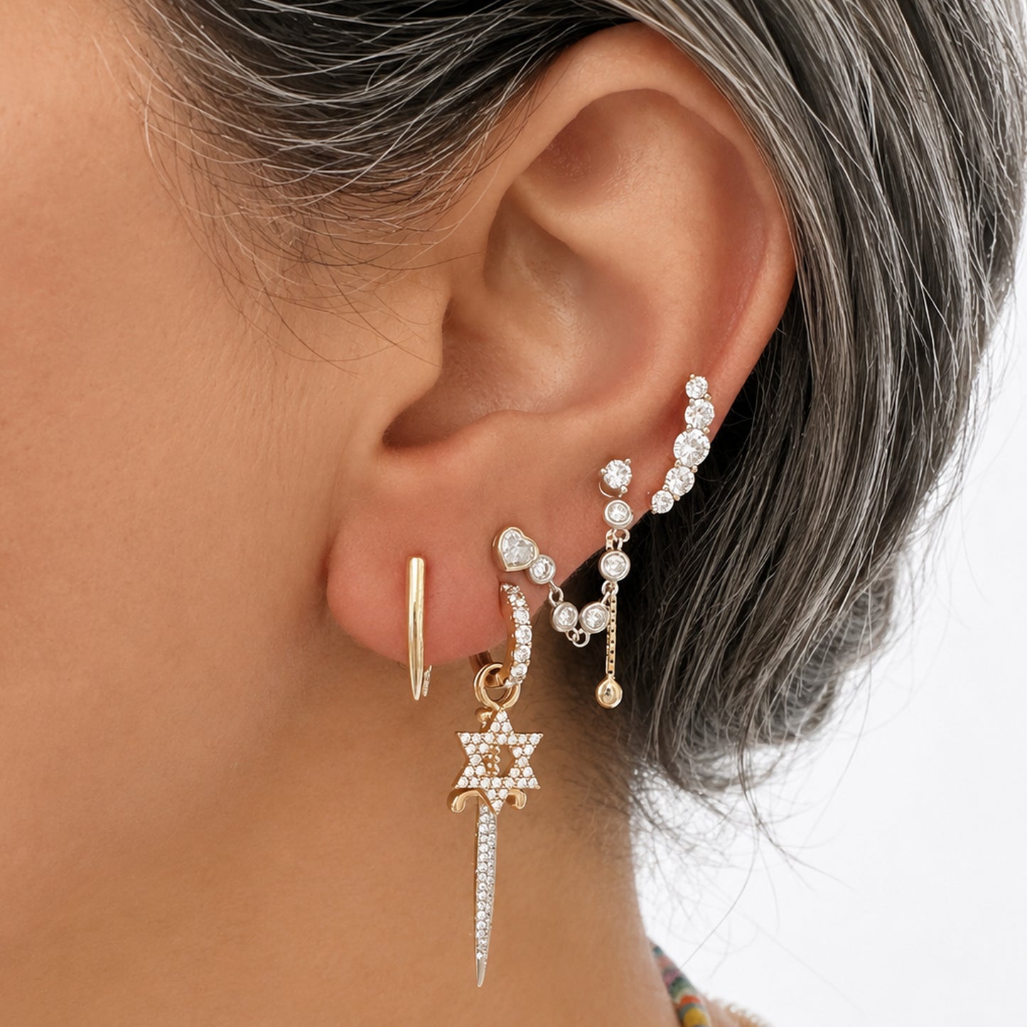 14K Gold Ear Hugger Thorn Earrings, Small Size