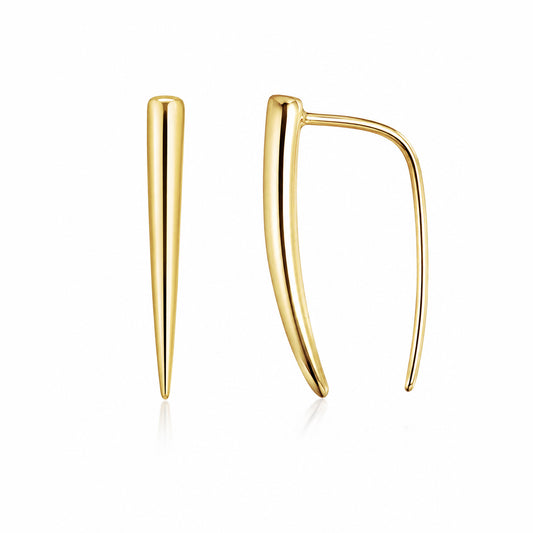 14K Gold Ear Hugger Thorn Earrings, Small Size