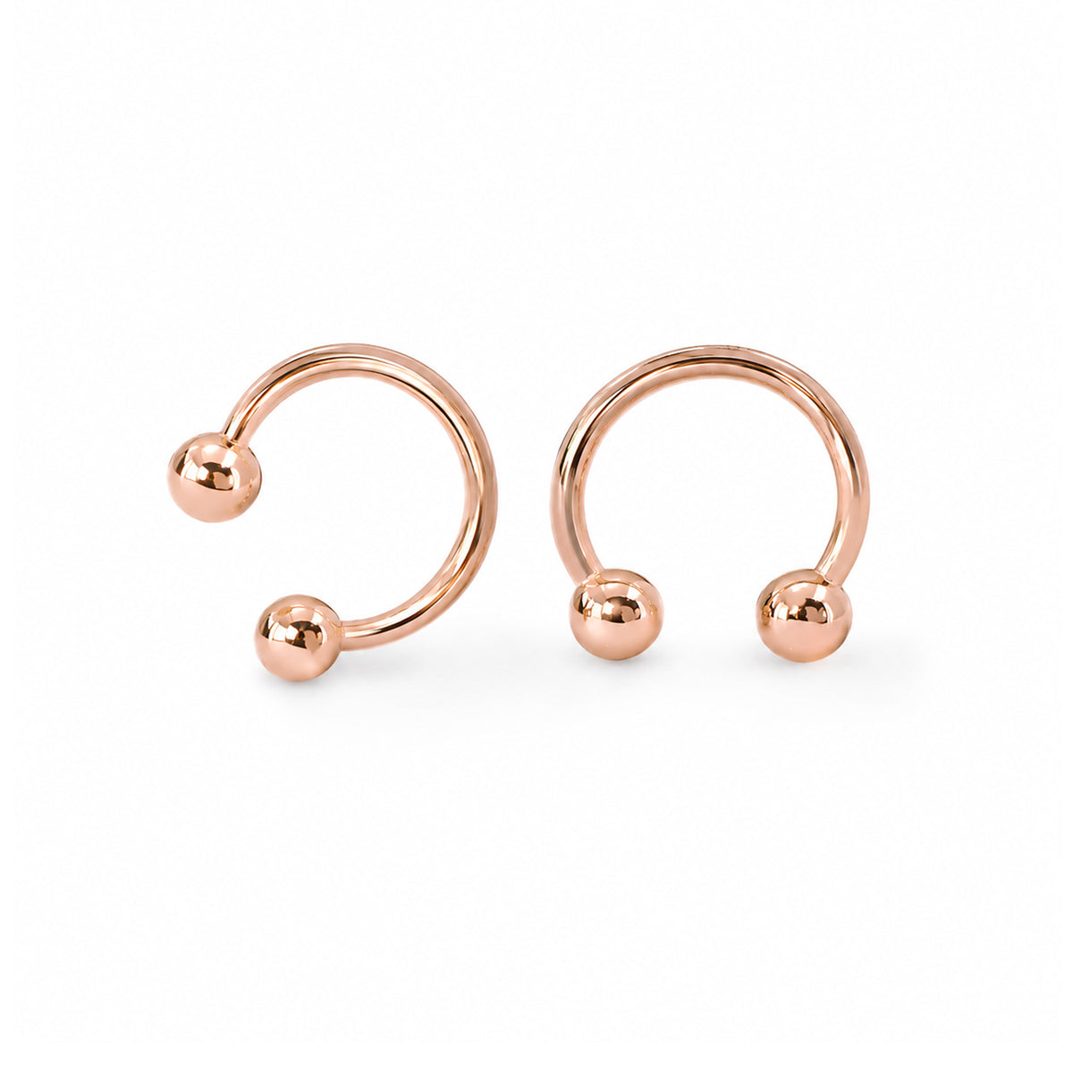 Barbell Collection: 14K Gold Double Ball Circular Horseshoe Earrings