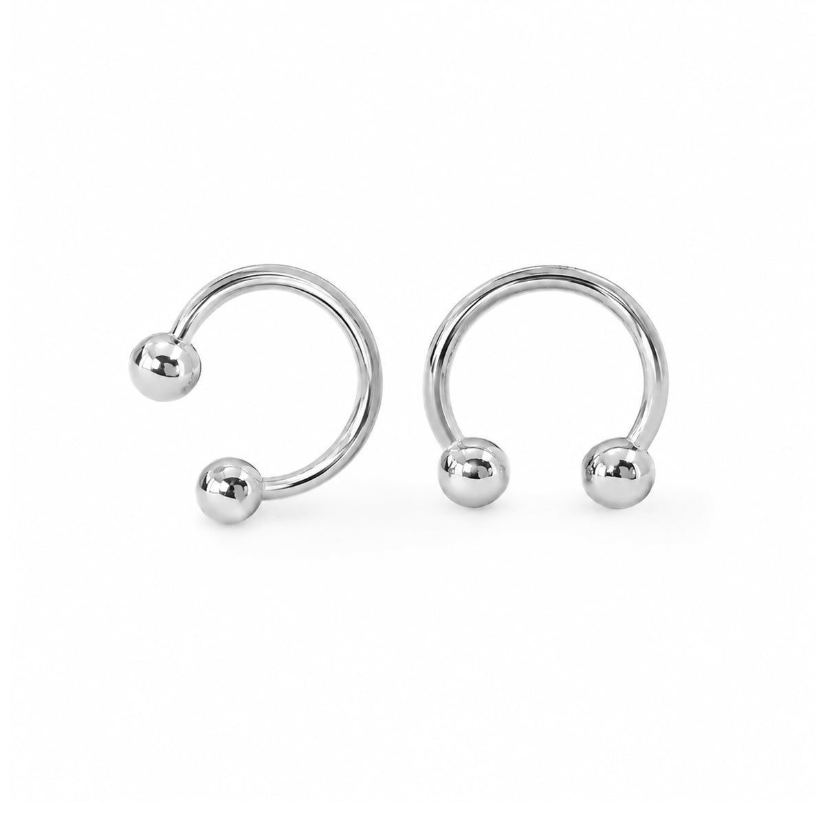 Barbell Collection: 14K Gold Double Ball Circular Horseshoe Earrings