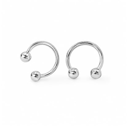 Barbell Collection: 14K Gold Double Ball Circular Horseshoe Earrings