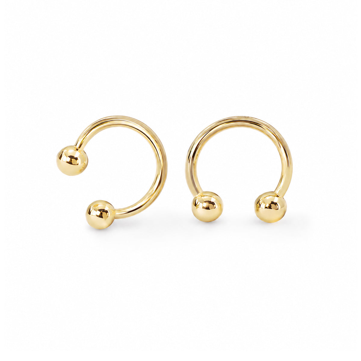 Barbell Collection: 14K Gold Double Ball Circular Horseshoe Earrings