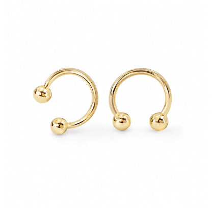 Barbell Collection: 14K Gold Double Ball Circular Horseshoe Earrings