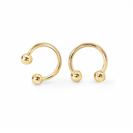 Barbell Collection: 14K Gold Double Ball Circular Horseshoe Earrings