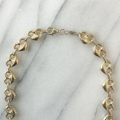 14K Gold Puffy Heart Mariner Anchor Link Chain Necklace