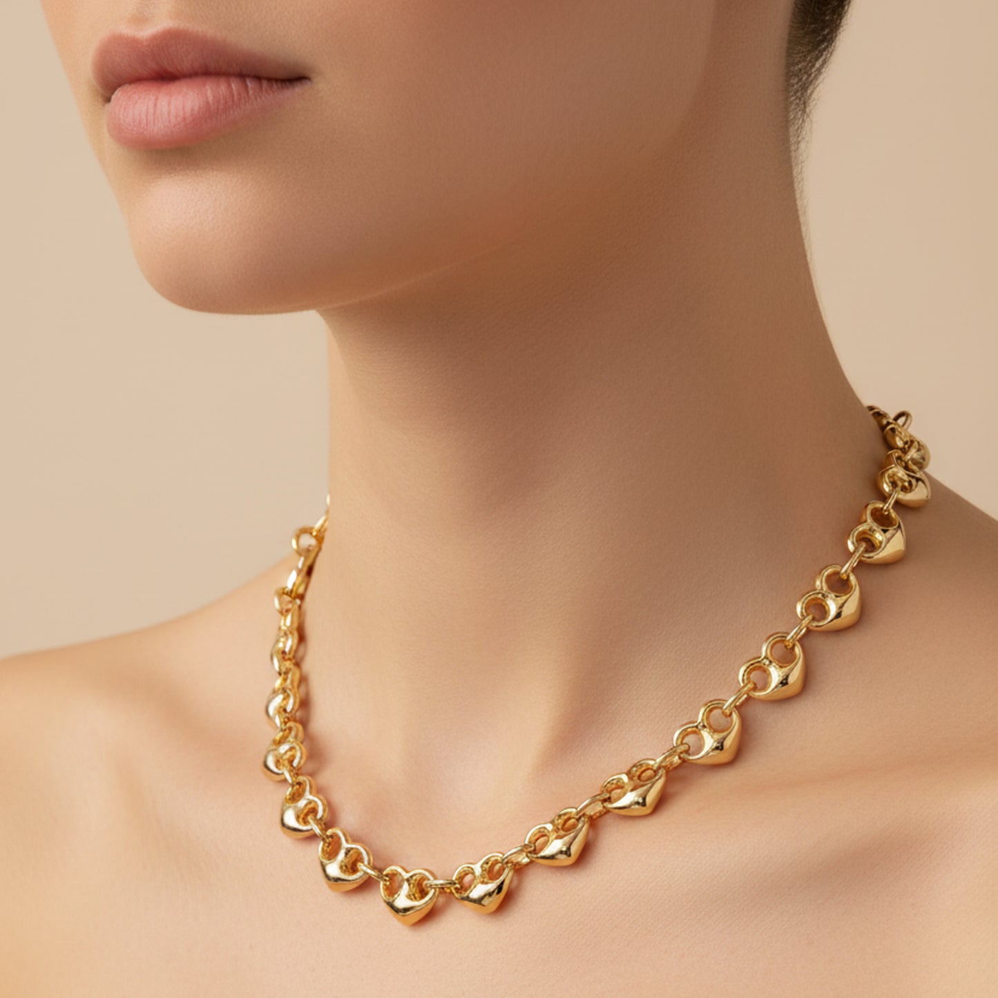 14K Gold Puffy Heart Mariner Anchor Link Chain Necklace