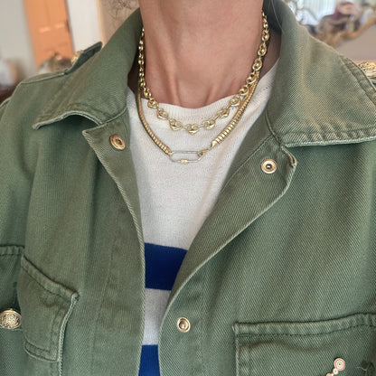 14K Gold Elongated Oval Carabiner Diamond Lock Charm Enhancer, Large Size