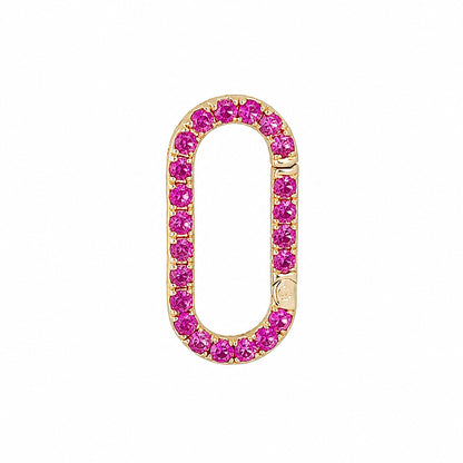 14K Gold Hot Pink Sapphire Elongated Oval Charm Enhancer ~ Large Size
