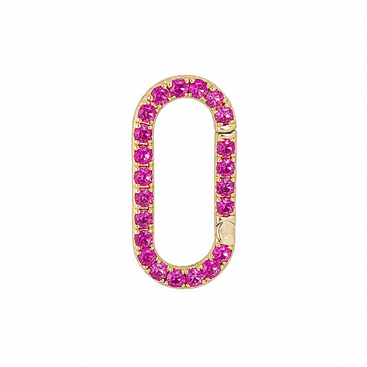 14K Gold Hot Pink Sapphire Elongated Oval Charm Enhancer ~ Large Size