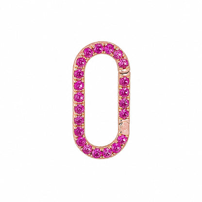 14K Gold Hot Pink Sapphire Elongated Oval Charm Enhancer ~ Large Size