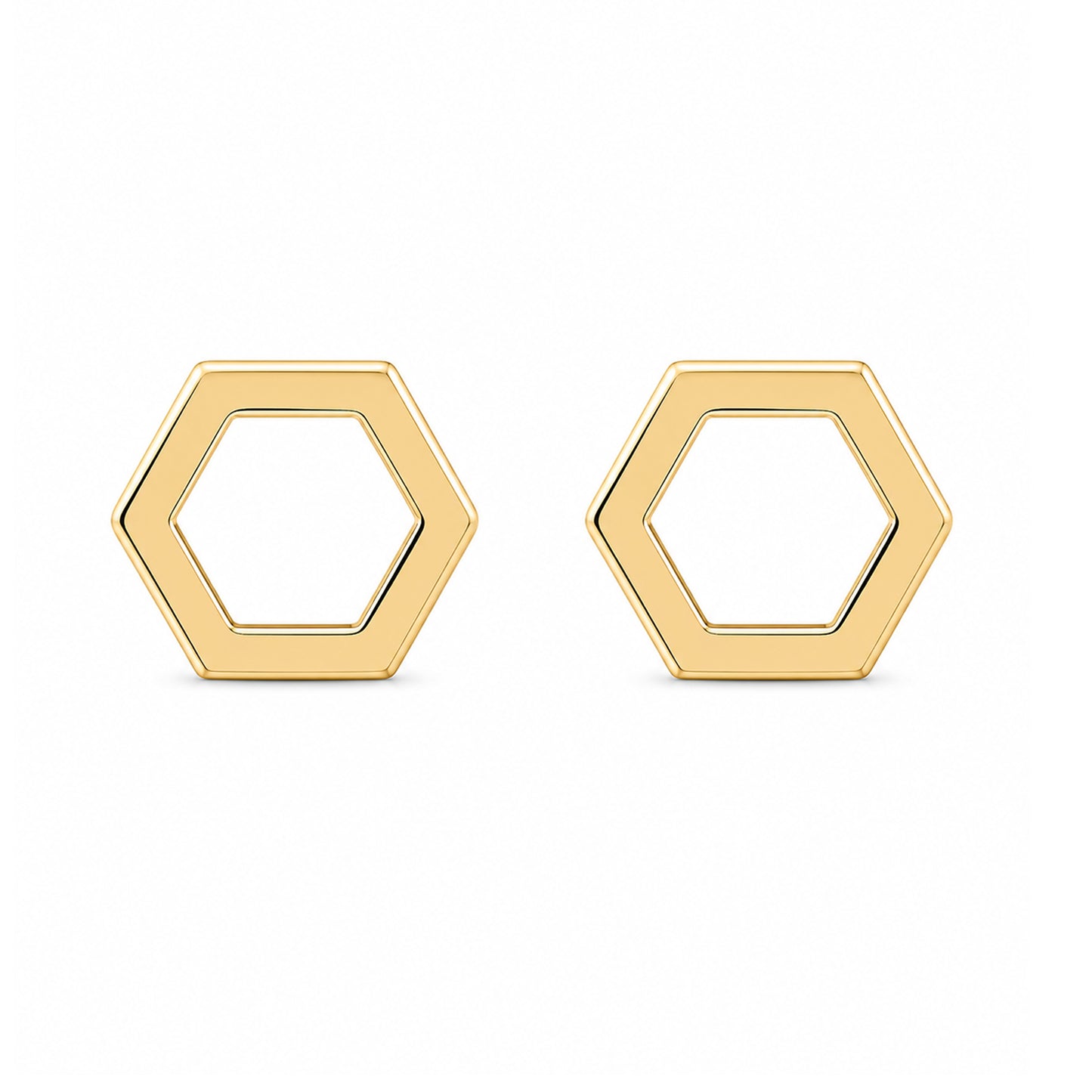 14K Gold Hexagonal Stud Earrings