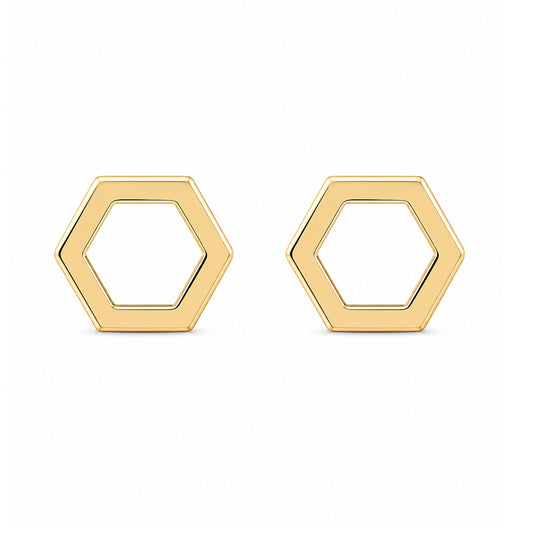 14K Gold Hexagonal Stud Earrings