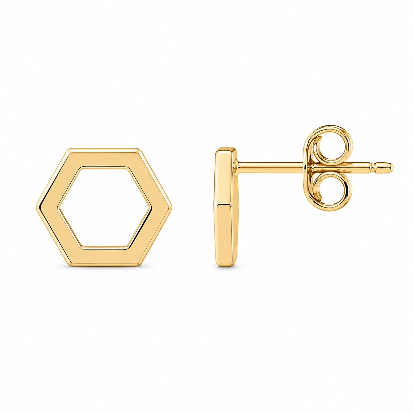 14K Gold Hexagonal Stud Earrings