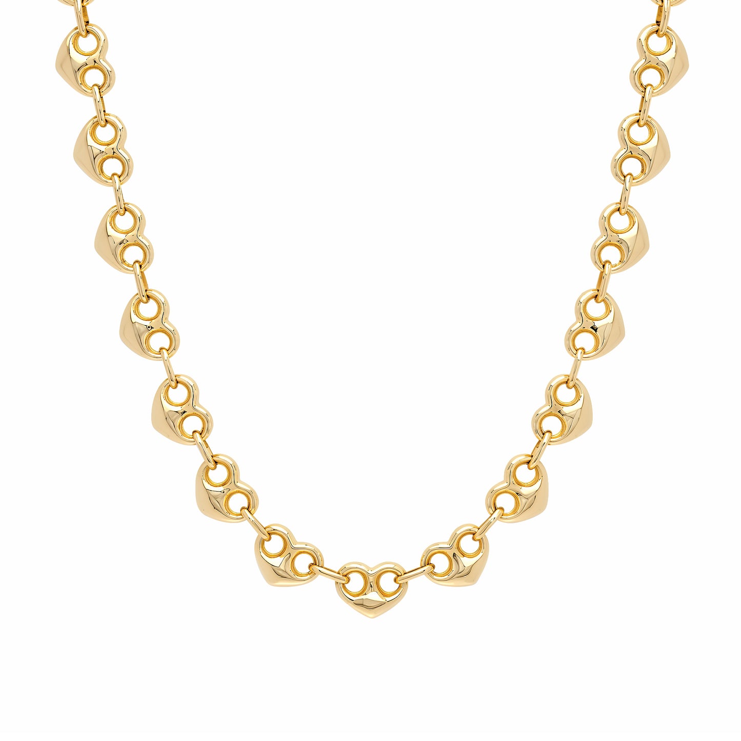 14K Gold Puffy Heart Mariner Anchor Link Chain Necklace