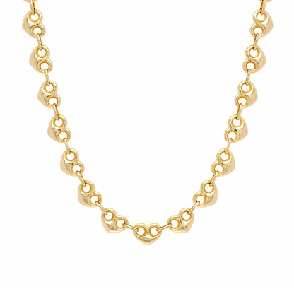14K Gold Puffy Heart Mariner Anchor Link Chain Necklace