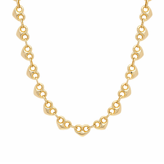 14K Gold Puffy Heart Mariner Anchor Link Chain Necklace