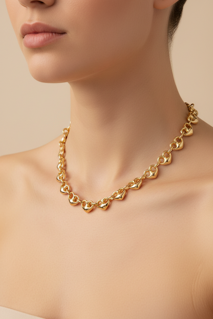 14K Gold Puffy Heart Mariner Anchor Link Chain Necklace