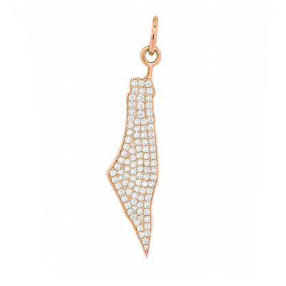 14K Gold Full Pavé Diamond State of Israel Charm Pendant