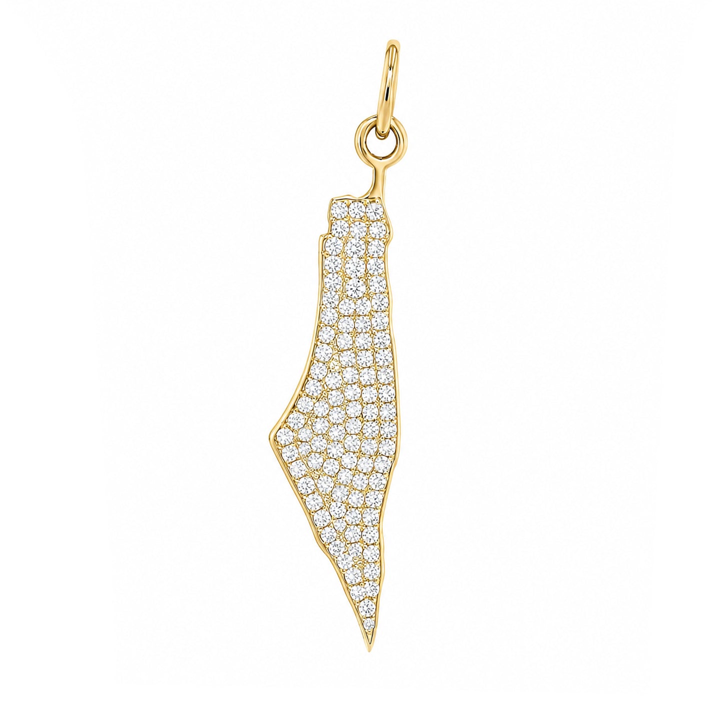 14K Gold Full Pavé Diamond State of Israel Charm Pendant