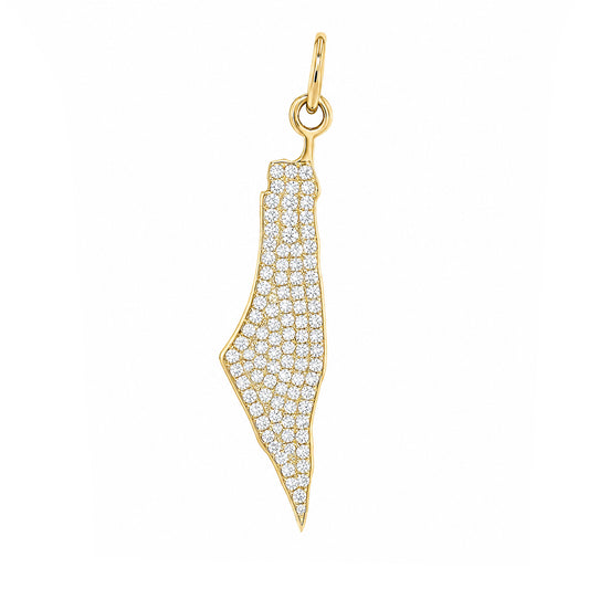14K Gold Full Pavé Diamond State of Israel Charm Pendant