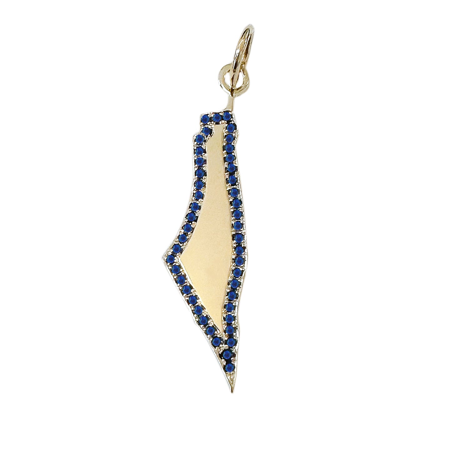 14K Gold Pavé Sapphire State of Israel Charm Pendant