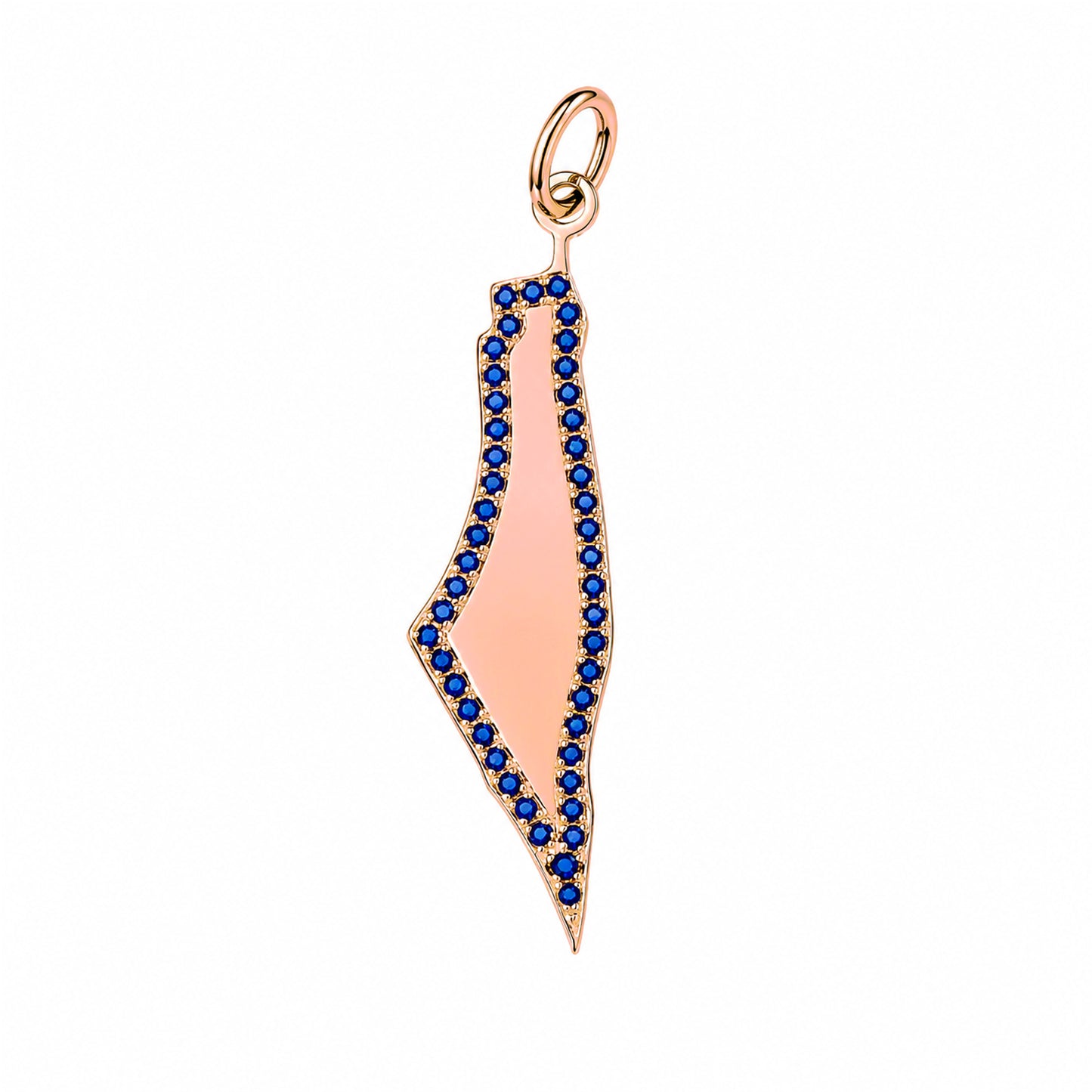 14K Gold Pavé Sapphire State of Israel Charm Pendant