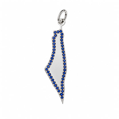 14K Gold Pavé Sapphire State of Israel Charm Pendant