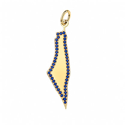 14K Gold Pavé Sapphire State of Israel Charm Pendant