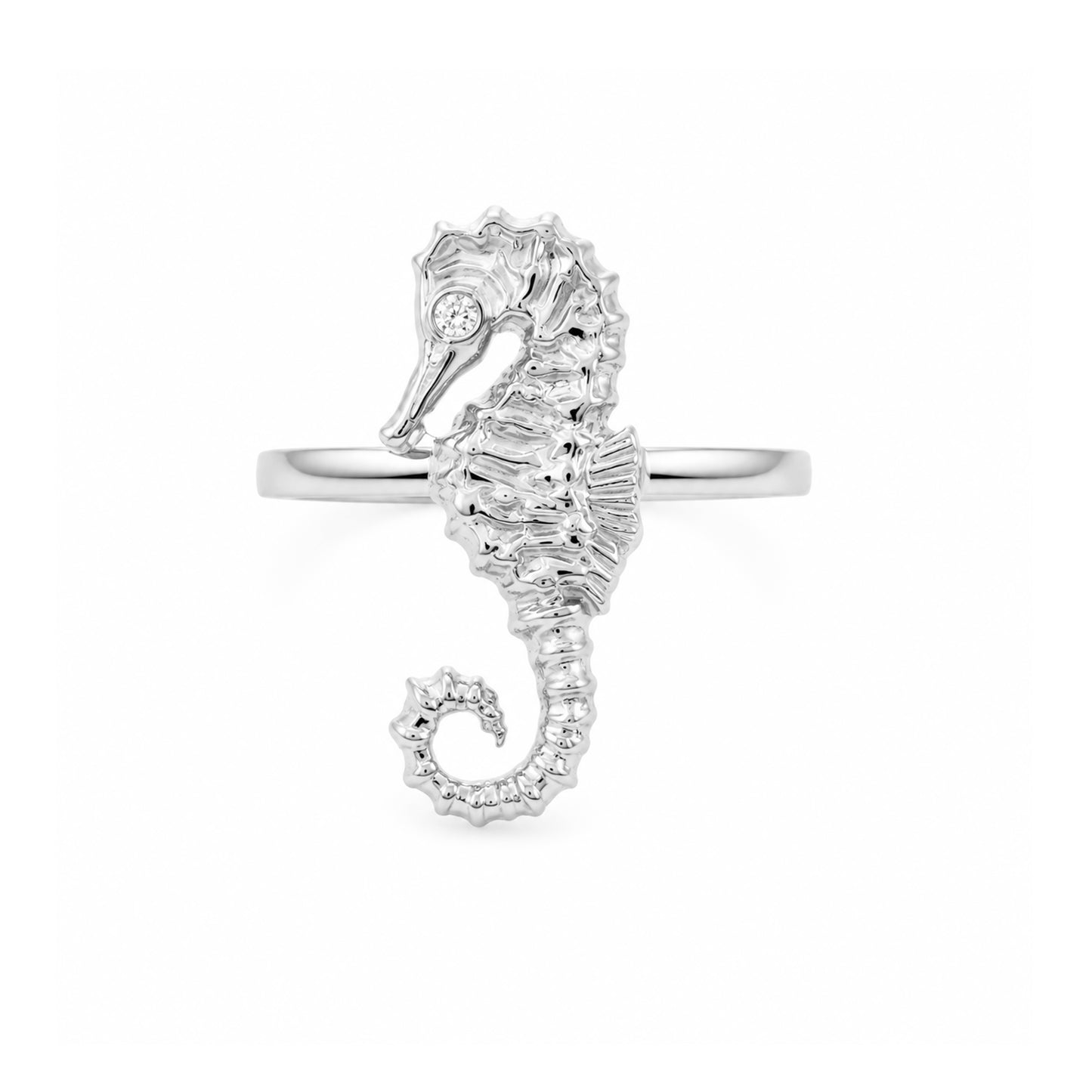 14K Gold Seahorse Ring with Diamond Eye
