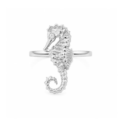 14K Gold Seahorse Ring with Diamond Eye