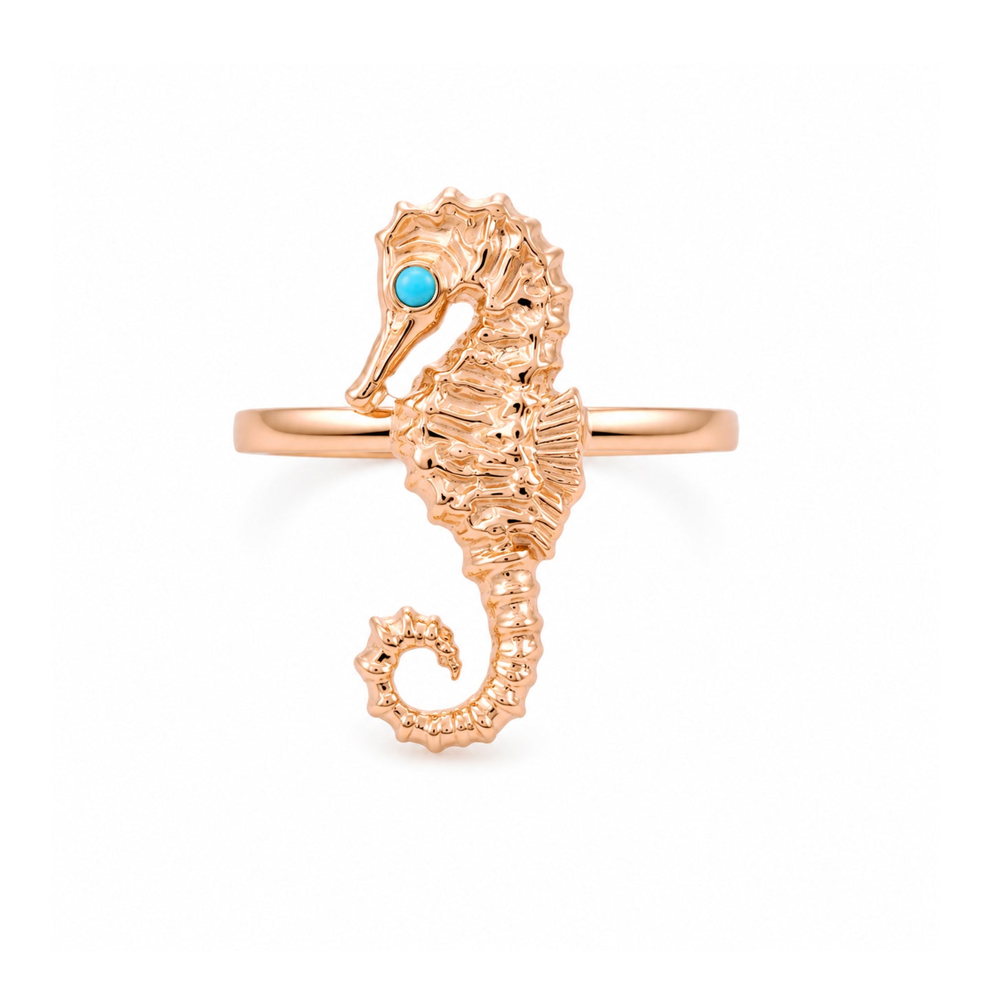14K Gold Seahorse Ring with Turquoise Eye